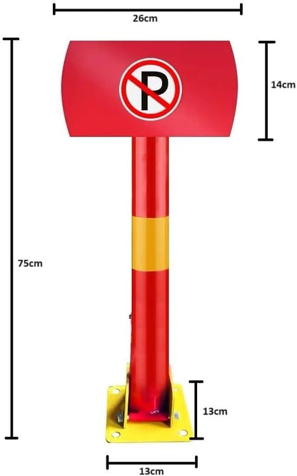 Manual Car Parking Lock| Parking Barrier | Red & Yellow Color Galvanized Steel Pole with No Parking Sign | 75 x 26x 13 cm | Heavy Duty Parking Bollard Operated with Keys