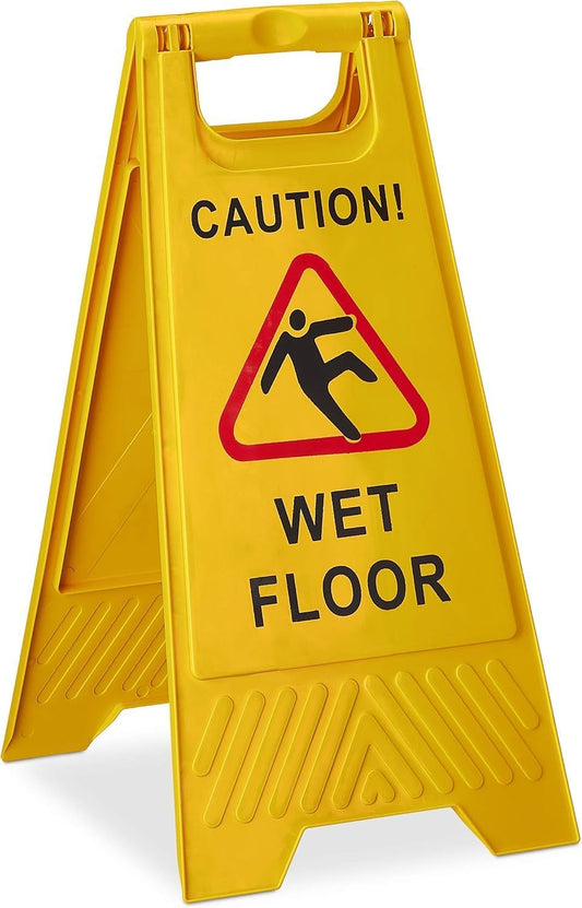 Wet Floor yellow caution sign board | Portable Outdoor Double-Sided Folding Self-Standing Safety Sign