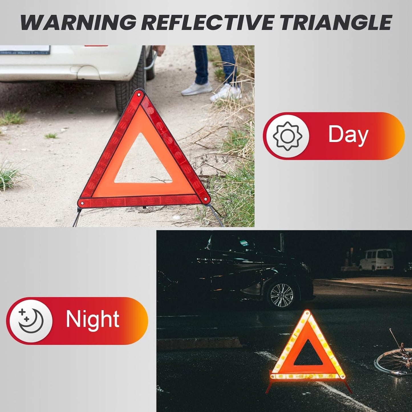 Reflective Safety Triangle Warning Kit | Foldable Emergency Warning Triangle | Roadside Hazard Sign Emergency Breakdown Board