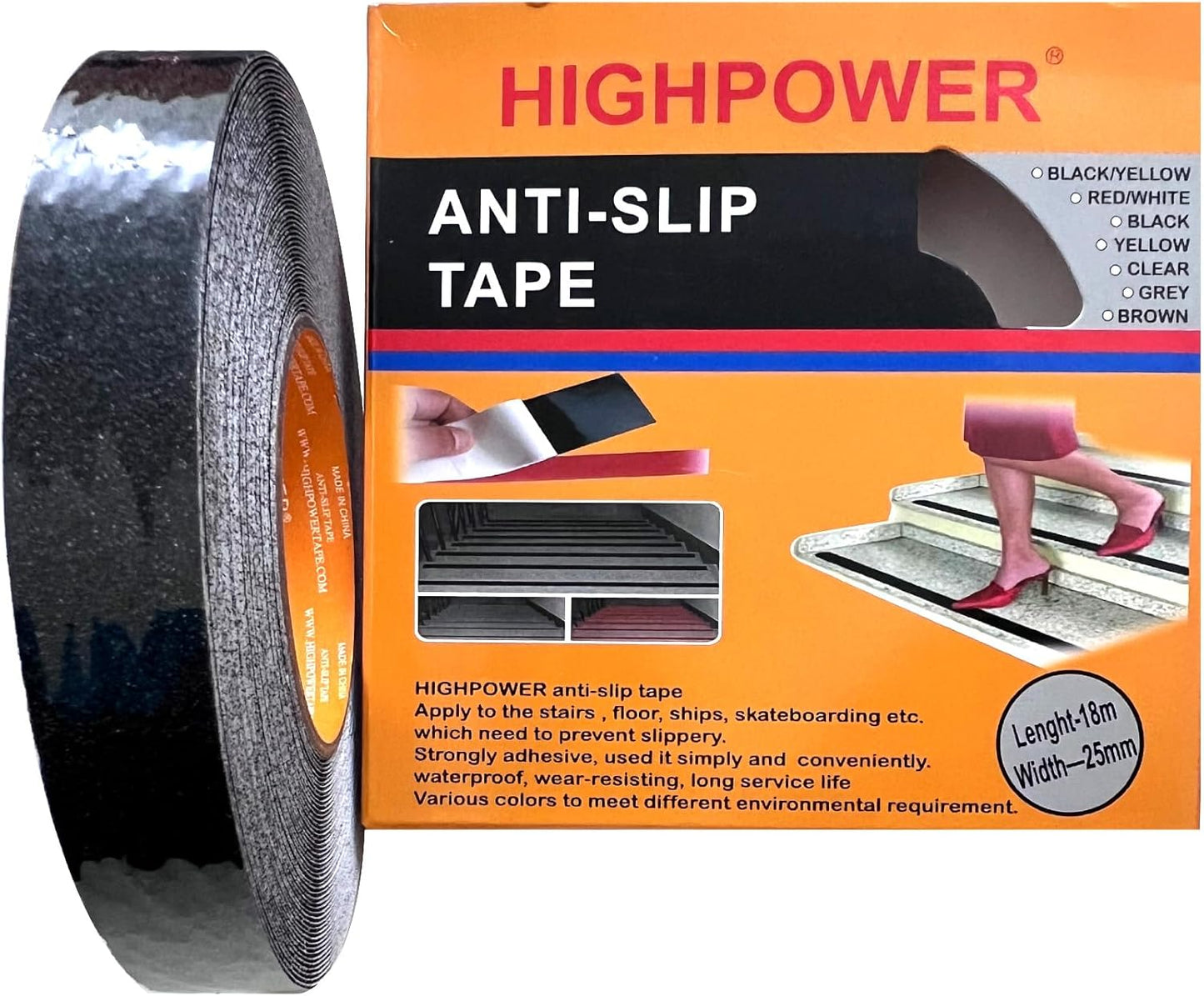 Anti Slip Tape | Friction Tape | High Power Non-Slip Tape | Black High Traction Non-Slip | Length 18m Width 2.5 cm| Best for Stairs Floor Ships Skateboarding | Strongly Adhesive Waterproof