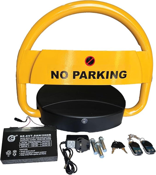 Automatic Car Parking Barrier, Standard Size, Weatherproof Galvanized Steel, Remote Control up to 50m, Yellow & Black, Rechargeable Battery