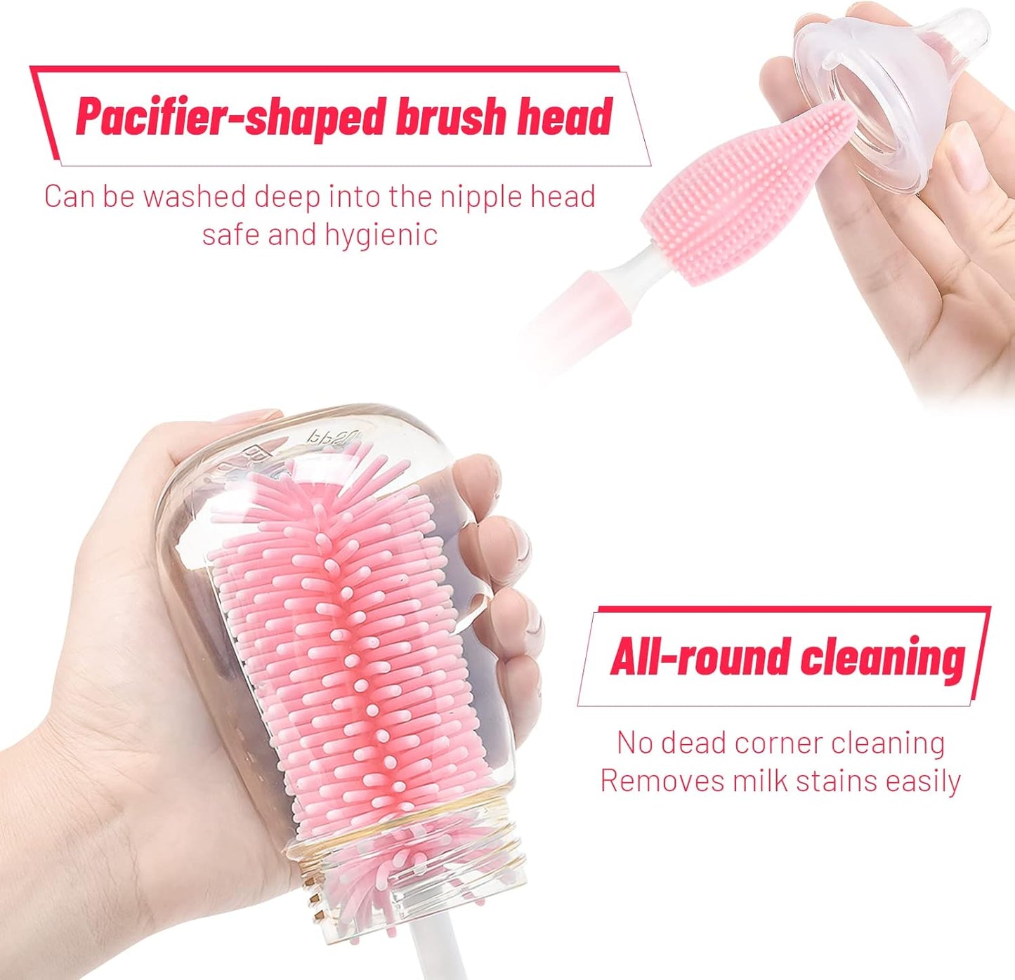 Water Bottle Cleaner Brush for Baby Bottles, Scopish’s 2 Silicone Baby Bottle Cleaning Brush Set, Long Handle Bottle Cleaner for Washing Narrow Bottles Without Scratches, 2pcs Set Baby Feeding Pacifier Mini Cleaner Milk Bottle Brushes