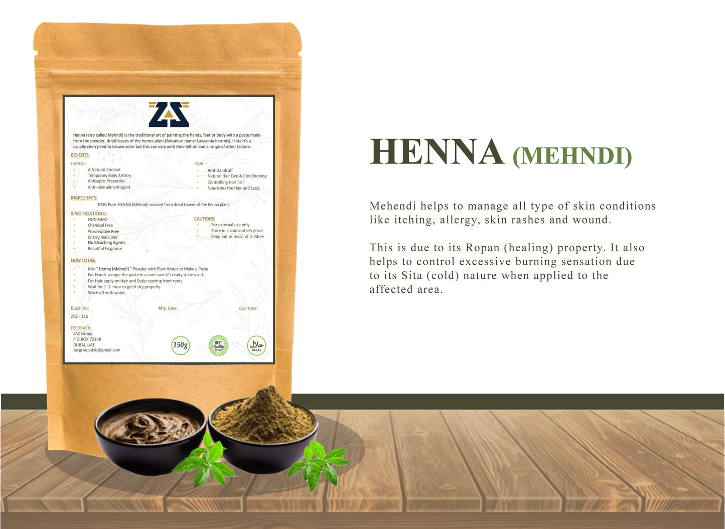 Henna Powder for Skin and Hair Mehndi Organic 100% Natural Chemical Free Natural Hair Dye for Smooth, Silky, Soft & Shiny Hair Tattoos and Body Art for Hands, Arms & Legs 150 gm